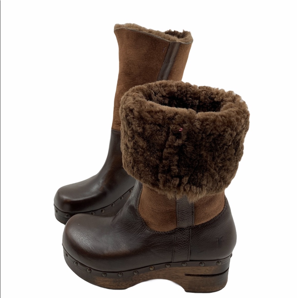 FRYE Shearling Clog Boots-Espresso Color 8B Beauty